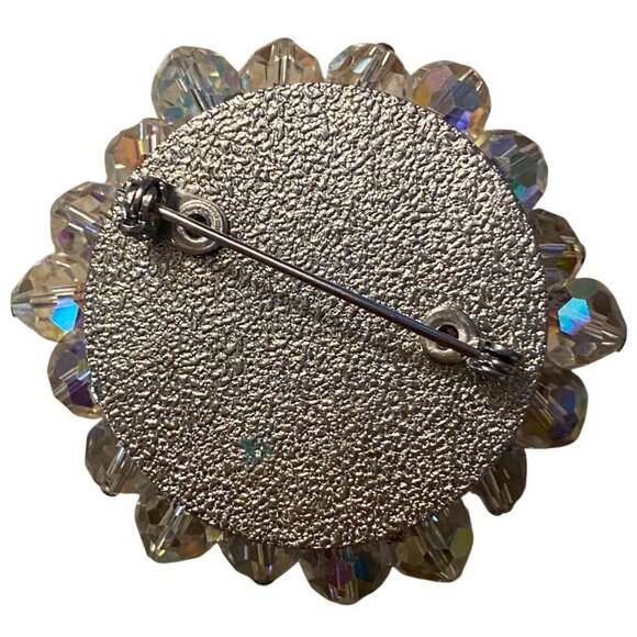 Vintage Aurora Borealis Crystal Flower Brooch Pin Jewelry - Picture 3 of 6